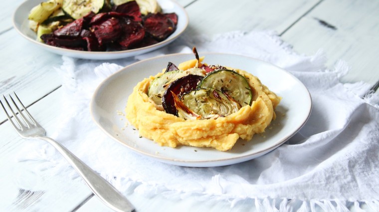 Hrachové pyré s pečenou zeleninou