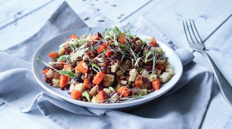 Červená pšenice s kořenovou zeleninou