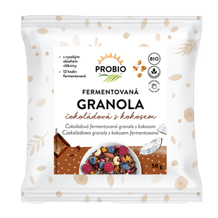 Müsli křupavé - granola fermentovaná čokoládová s kokosem jednoporcová 50 g BIO PROBIO 