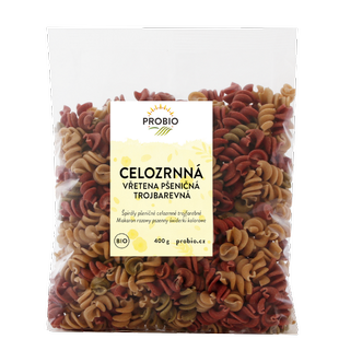 Vřetena pšeničná celozrnná trojbarevná 400 g BIO PROBIO dočasně nedostupné